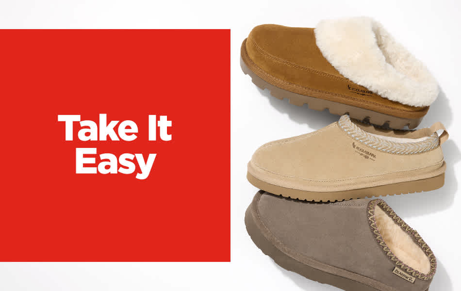 Three slippers from Bearpaw and Koolaburra by Ugg shot from above on a white background.