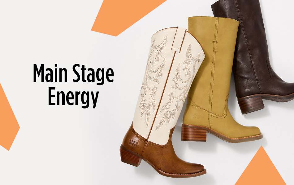 Three fashionable tall boots for womens are placed next to each other on white background