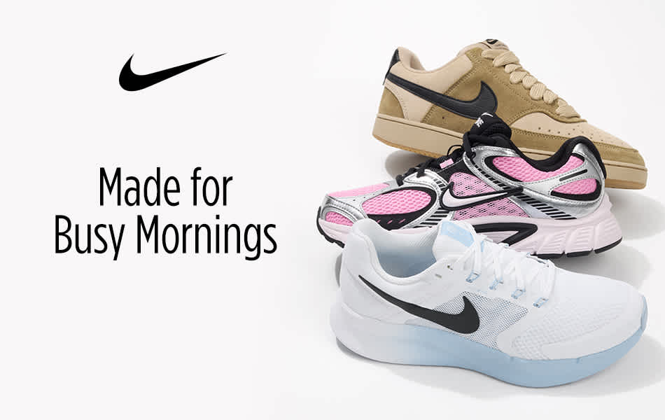 Nike sneakers shown facing different directions in a vertical line