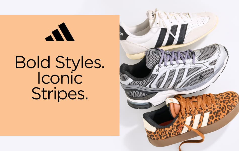 Four adidas court sneakers assembled together of varying colors with their shoe laces splayed out on a white background.