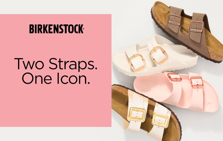 A combination of four different Birkenstock footbed sandals, both traditional cork sole and EVA materials on a white background.