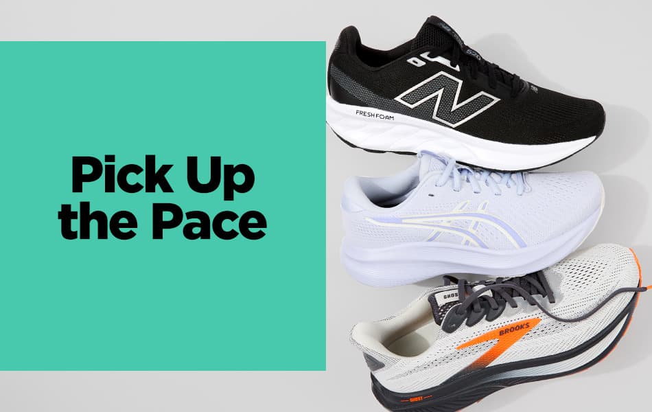 Three high-performance running shoes stacked top to bottom, the New Balance 520 running shoe, Brooks Ghost 17 running shoe, and the Asics Gel-Excite 11 running shoe on a white background.