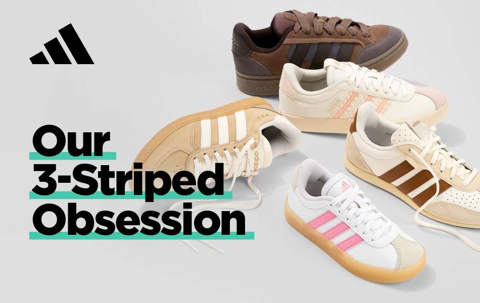 A combination of five different adidas court sneakers ranging from mens, womens, boys and girls on a white background.