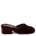 WOMENS TEDDY FUR MULE PUMP - CHOCOLATE