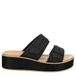 WOMENS BROOKLYN BUCKLE MATTE WRAP LOW WEDGE SANDAL - BLACK