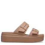 WOMENS BROOKLYN BUCKLE LOW PLATFORM WEDGE SANDAL - DARK TAN