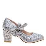 GIRLS LITTLE-BIG KID GLITTER BLOCK DRESS SHOE - SILVER