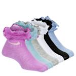 GIRLS RUFFLE ANKLE QUARTER SOCKS 6 PAIRS - ASSORTED