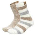 WOMENS WIDE STRIPE CHENILLE CREW SOCKS 2 PAIRS