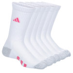 GIRLS CUSHIONED CREW SOCKS 6 PAIRS - WHITE