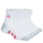 GIRLS ATHLETIC CUSHIONED QUARTER SOCKS 6 PAIRS - WHITE