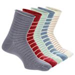 WOMENS STRIPE ROLL TOP ANKLET SOCKS 5 PAIRS - ASSORTED
