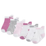 GIRLS INFANT PULL TAB CREW SOCKS 6 PAIRS - PINK