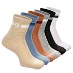 MENS CHEVRON MID STRIPE QUARTER SOCKS 6 PAIRS - ASSORTED