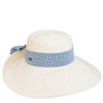 WOMENS RIBBON TRIM PAPERBRAID BACKLESS HAT - WHITE