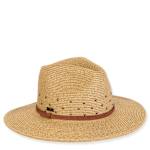 UNISEX PAPERSTRAW SAFARI HAT WITH FAUX LEATHER TRIM - NATURAL