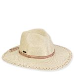 UNISEX PAPERSTRAW SAFARI HAT WITH FAUX LEATHER TRIM - NATURAL