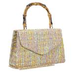 UNISEX STRAW CLUTCH WITH BEAD HANDLE - MULTICOLOR