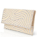 UNISEX PEARL AND CRYSTAL SWIRL ENVELOPE CLUTCH - CHAMPAGNE