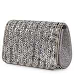 UNISEX CRYSTAL CHEVRON WITH PEARL FLAP CLUTCH - SILVER