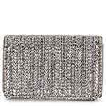 UNISEX CRYSTAL CHEVRON WITH PEARL FLAP CLUTCH - SILVER