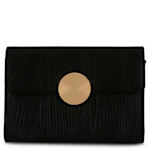 WOMENS MINI CLUTCH WITH GOLD MEDALLION - BLACK