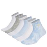 WOMENS EMILEY EMBROIDERED ATHLETIC QUARTER SOCK 6 PAIRS - LIGHT BLUE