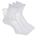 WOMENS RUFFLE RIBBED QUARTER SOCKS 3 PAIRS - WHITE