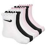 NIKE GIRLS EXTRA SMALL RUFFLE LETTUCE QUARTER SOCKS 6 PAIRS - ASSORTED