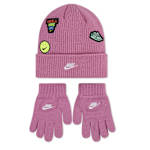 GIRLS PATCH BEANIE SET - PINK