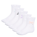 GIRLS SMALL LETTUCE EDGE QUARTER SOCKS 5 PAIRS - WHITE