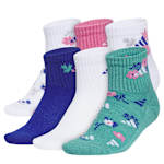 GIRLS ATHLETIC CUSHIONED QUARTER SOCKS 6 PAIRS - ASSORTED