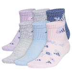 GIRLS ATHLETIC CUSHIONED QUARTER SOCKS 6 PAIRS - ASSORTED