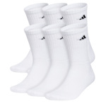 MENS LARGE CLASSIC CUSHIONED CREW SOCKS 6 PAIRS - WHITE