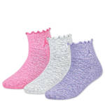 GIRLS SMALL LETTUCE EDGE QUARTER SOCKS 3 PAIRS - PINK