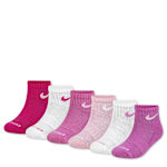 GIRLS EXTRA SMALL QUARTER SOCKS 6 PAIRS - PINK