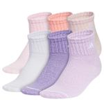 GIRLS MEDIUM SPORT FASHION QUARTER SOCKS 6 PAIRS - ASSORTED