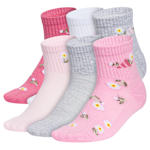 GIRLS MEDIUM GRAPHIC QUARTER SOCKS 6 PAIRS - ASSORTED