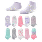 GIRLS GIRLY FLOWERS AND HEARTS NO SHOW SOCKS 10 PAIRS - ASSORTED