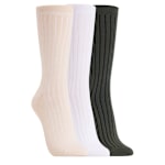 WOMENS WIDE RIB CREW SOCK 3 PAIRS - ASSORTED