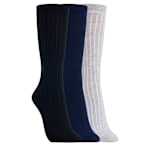 WOMENS WIDE RIB CREW SOCK 3 PAIRS - ASSORTED