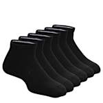 BOYS EXTRA SMALL QUARTER CREW SOCKS 6 PAIRS - BLACK