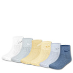 GIRLS EXTRA SMALL ROLLED WELT QUARTER SOCKS 6 PAIRS - ASSORTED