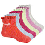 GIRLS EXTRA SMALL RUFFLE QUARTER SOCKS 6 PAIRS - ASSORTED