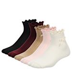 GIRLS MEDIUM BOW LETTUCE QUARTER SOCKS 5 PAIRS - ASSORTED