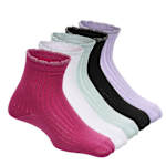 GIRLS MEDIUM SCALLOP QUARTER SOCKS 5 PAIRS - ASSORTED