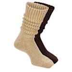 WOMENS RIB SLOUCH SOCKS 2 PAIRS - BROWN