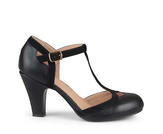Journee Collection Women's Olina T Strap Round Toe Pumps - Black