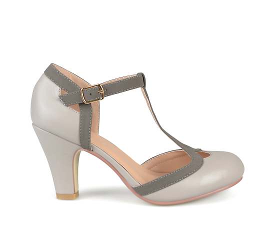 Journee Collection Women's Olina T Strap Round Toe Pumps - Grey