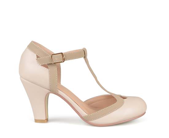 Journee Collection Women's Olina T Strap Round Toe Pumps - Nude